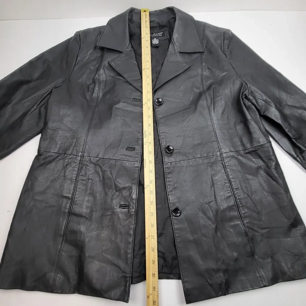 Dialogue Womens 100% Leather Jacket Blazer Button Coat Size XL